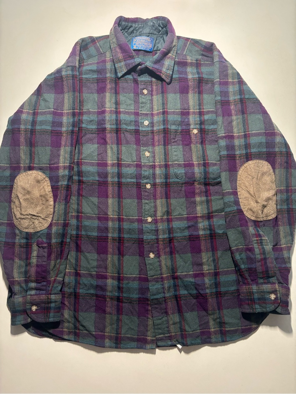 Vintage Pendleton pure virgin wool plaid flannel elbow patches made in USA